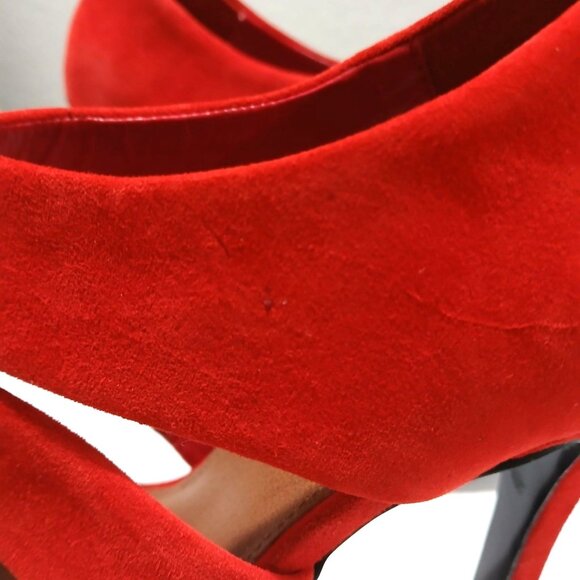 Steve Madden Buzzzer Red Suede Leather Platform High Heel 5.5M Open Toe Stiletto - Picture 9 of 10